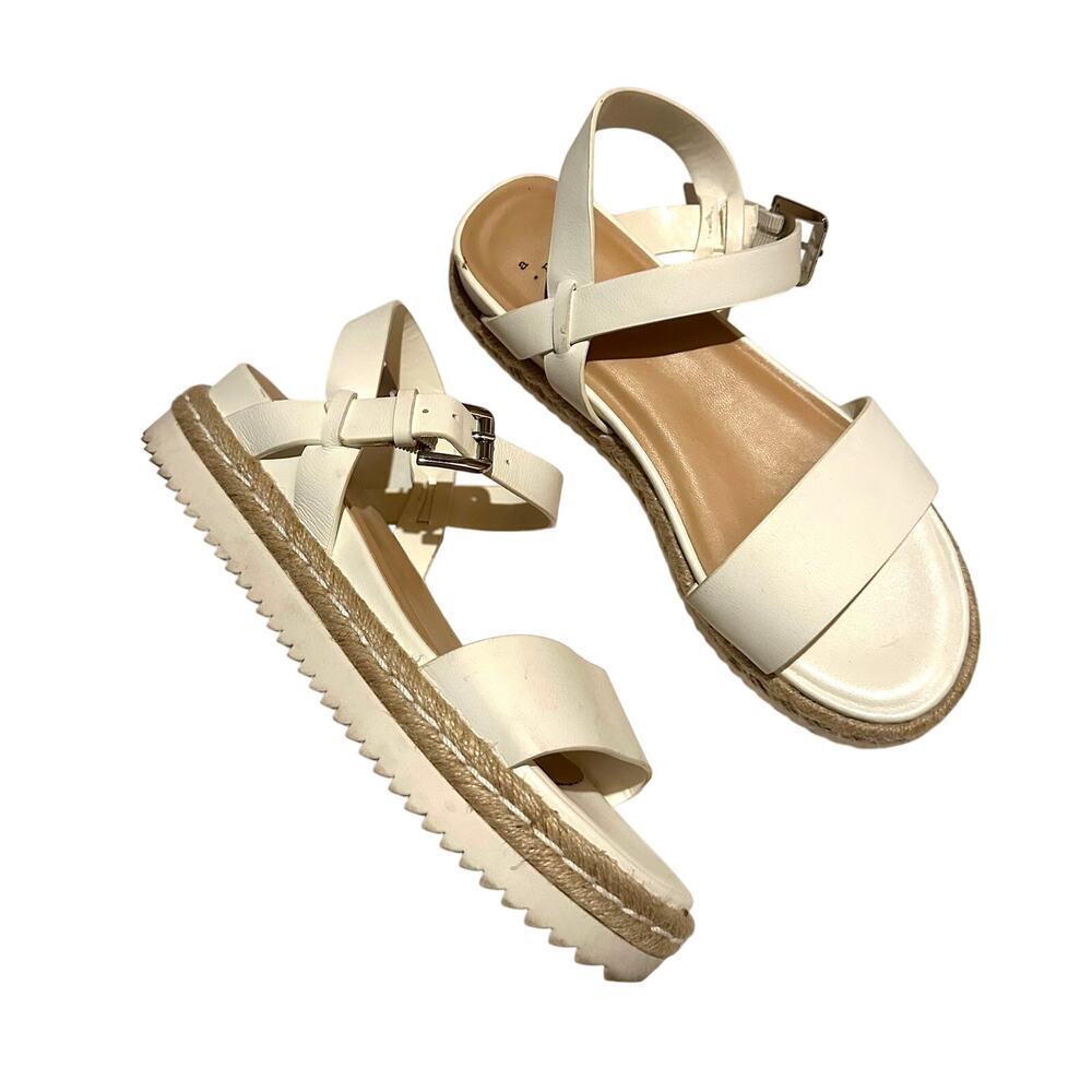 A New Day Off White Jute Stripe Platform Sandals Women's 8.5
